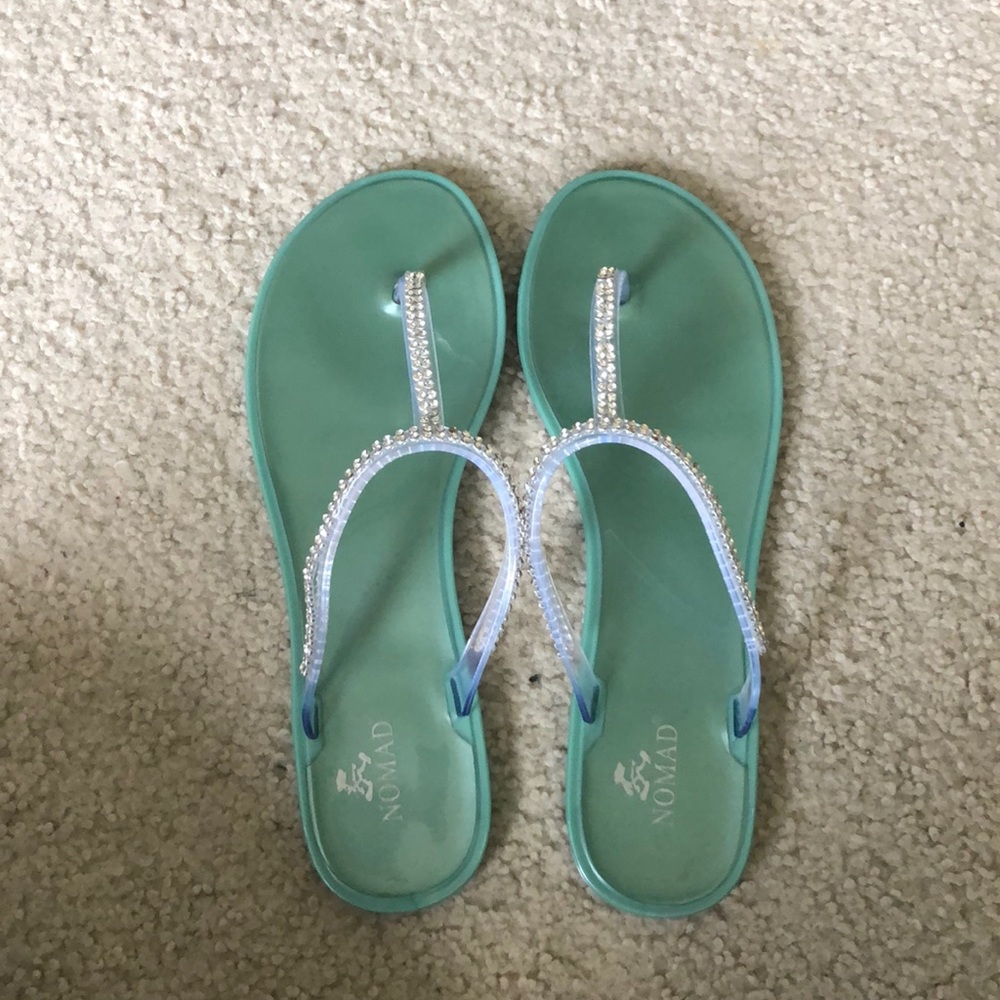 Teal rhinestone sandals